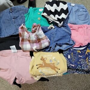 Bundle of 18 M Assorted Girls Kids Clothing 13 Pcs - Pjs, Pants, Short Shirt Etc